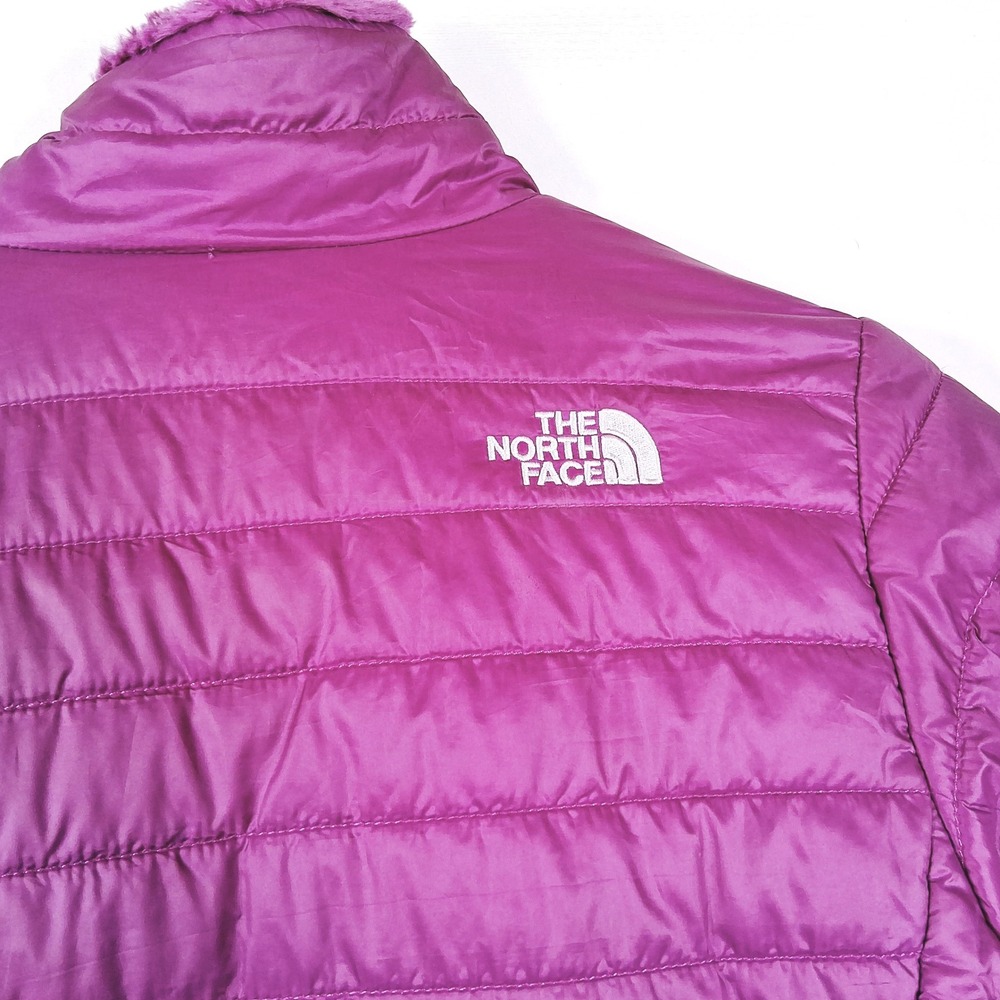 The North Face Girls Mossbud Swirl Reversible Jacket Purple XL 18 Quilted Fleece - Picture 7 of 14